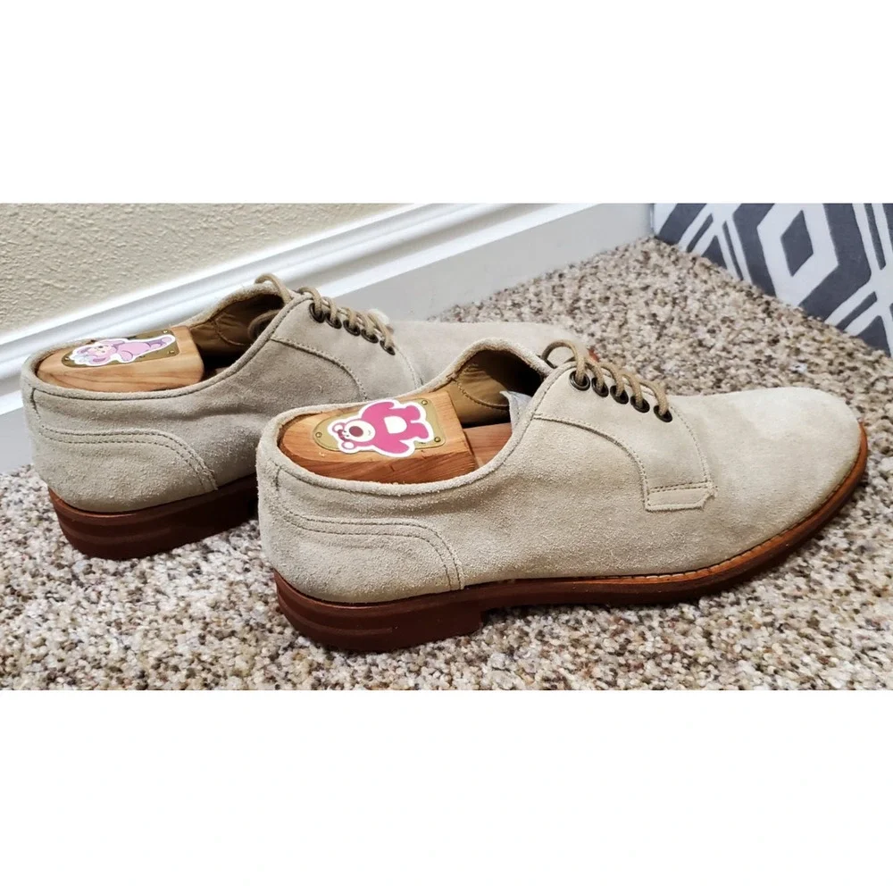 Barneys New York Men’s 7.5 M Beige Suede Derby Shoes Made in Italy Lace Up